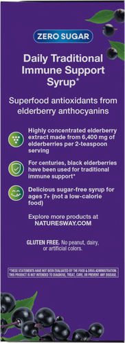 Nature's Way® | Sambucus Zero Sugar Traditional Elderberry Immune Syrup - left side of pack Sku:15331