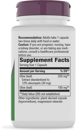 Nature's Way® | Olive Leaf Standardized Extract - right side of pack Sku:64000