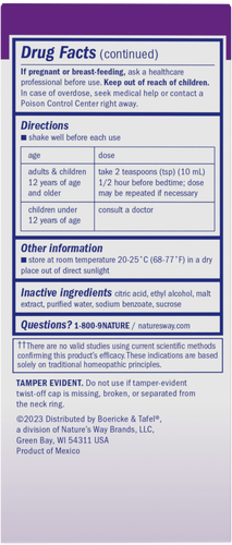 Nature's Way® | Boericke & Tafel Nighttime Cough & Bronchial Syrup - back of pack Sku:21900693