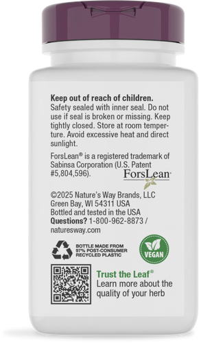 Nature's Way® | Forskohlii Standardized Extract - back of pack Sku:10006