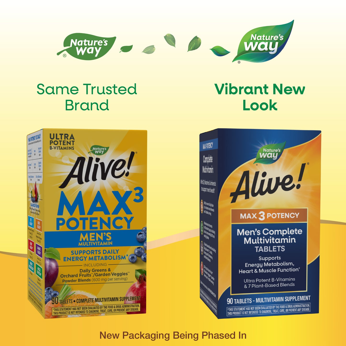 <{%MAIN1_15542%}>Nature's Way® | Alive! Max3 Potency Men's Complete Multivitamin Tablets - package updates old to new