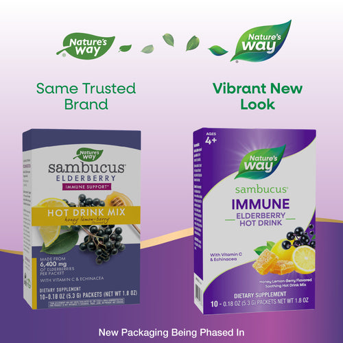 Nature's Way® | Sambucus Immune Elderberry Hot Drink - package updates old to new Sku:12087