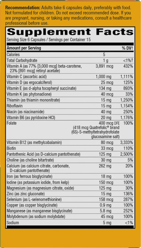 Nature's Way® | Alive! Max6 Potency Adult Complete Multivitamin - right side of pack Sku:15090