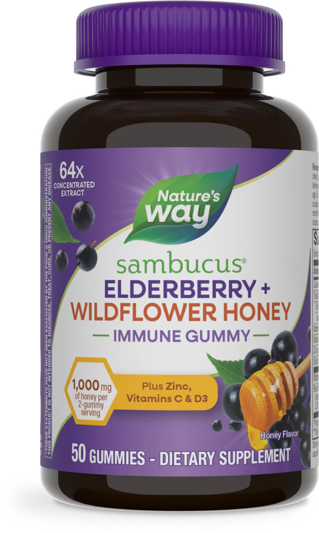 <{%PRIMARY_15761%}>Nature's Way® | Sambucus Elderberry + Wildflower Honey Immune Gummy, 50 gummies, Honey