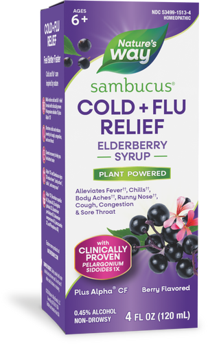 Nature's Way® | Sambucus Cold+Flu Relief Elderberry Syrup, 4 fl oz (120 ml), Elderberry Sku:15136