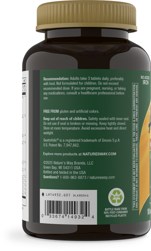Nature's Way® | Alive! Max3 Potency Adult Complete Multivitamin-No Added Iron - left side of pack Sku:14932