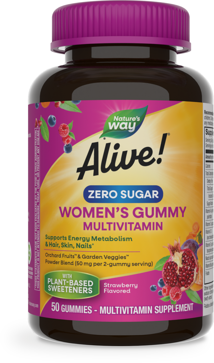 <{%PRIMARY_14618%}>Nature's Way® | Alive! Zero Sugar Women's Gummy Multivitamin, 50 gummies, Strawberry