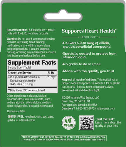 Nature's Way® | Garlinase 5000 - back of pack Sku:08501