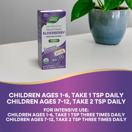 Sambucus Organic Traditional Immune Elderberry Syrup for Kids Supplement Facts