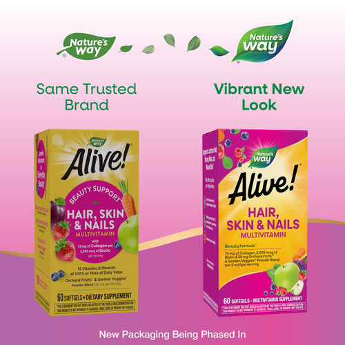 Nature's Way® | Alive! Hair, Skin & Nails Multivitamin - package updates old to new Sku:11094