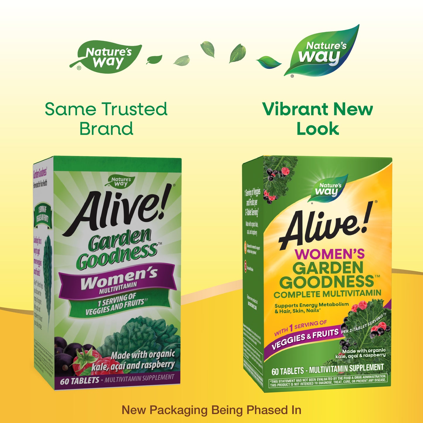 <{%MAIN1_12111%}>Nature's Way® | Alive! Women's Garden Goodness Complete Multivitamin - package updates old to new
