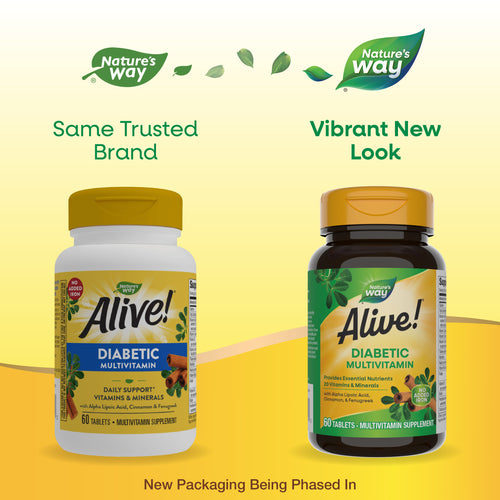 Nature's Way® | Alive! Diabetic Multivitamin - package updates old to new Sku:12371