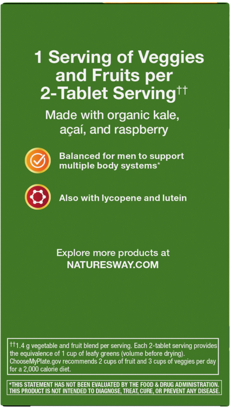 <{%MAIN4_12112%}>Nature's Way® | Alive! Men's Garden Goodness Complete Multivitamin - left side of pack