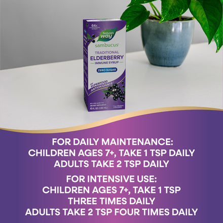 Sambucus Zero Sugar Traditional Elderberry Immune Syrup Supplement Facts