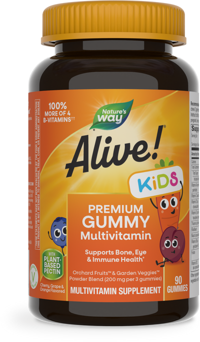 <{%PRIMARY_15789%}>Nature's Way® | Alive! Premium Kids Gummy Multivitamin, 90 gummies, Cherry, Orange & Grape