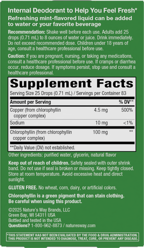 Nature's Way® | Chlorofresh Chlorophyll Drops - back of pack Sku:10008