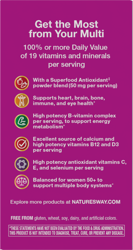 Nature's Way® | Alive! Women's 50+ Complete Multivitamin - right side of pack Sku:13662