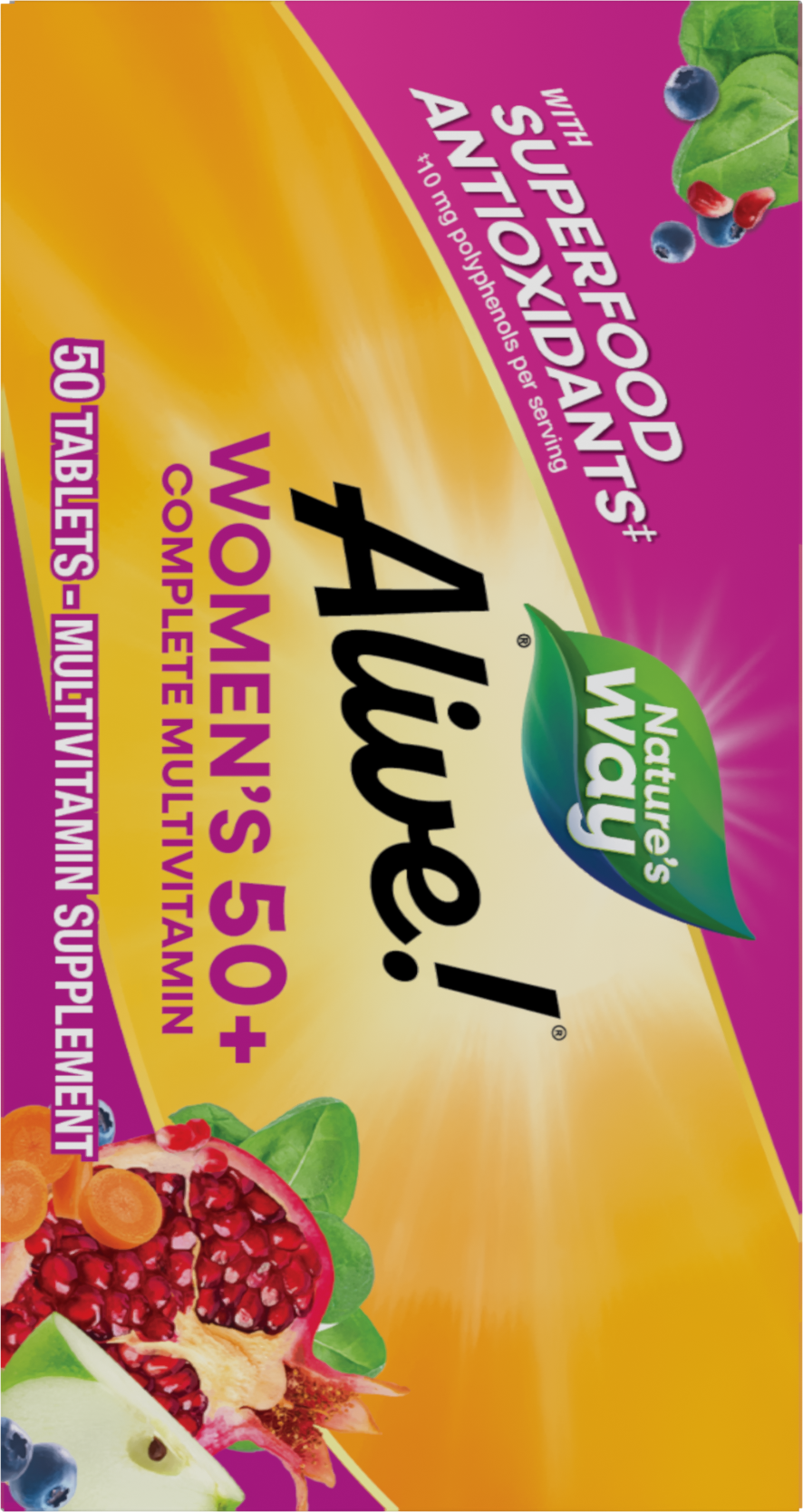 <{%MAIN18_13662%}>Nature's Way® | Alive! Women's 50+ Complete Multivitamin - left side of pack