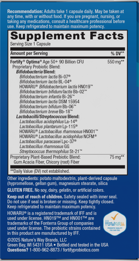 <{%MAIN7_15785%}>Nature's Way® | Fortify Optima Pre+Probiotic Age 50+ 90 Billion - right side of pack