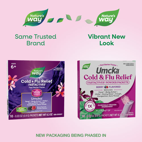 Nature's Way® | Umcka Cold&Flu Relief FastActives - package updates old to new Sku:15349