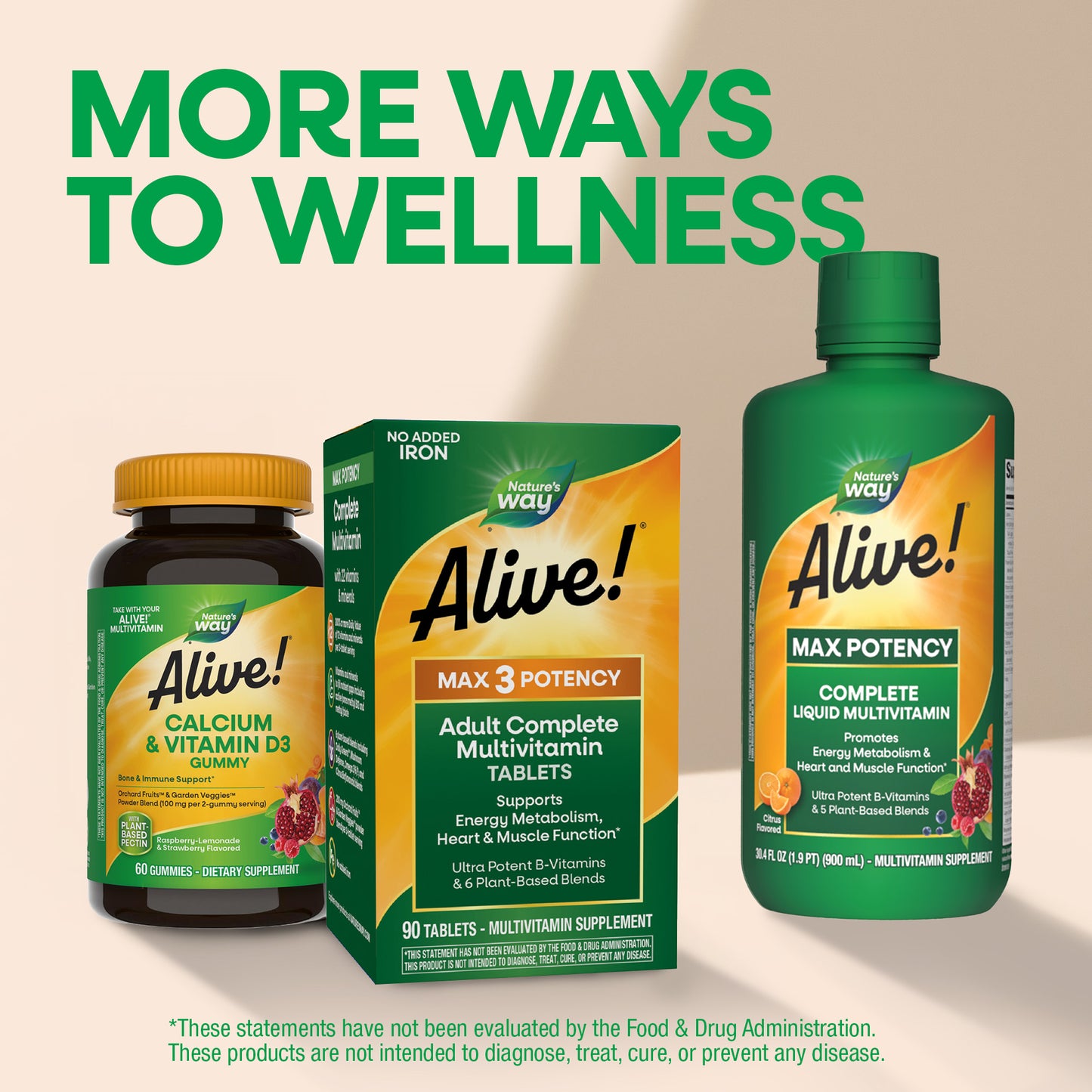 <{%MAIN15_14931%}>Nature's Way® | Alive!® Max3 Potency Adult Complete Multivitamin-No Added Iron