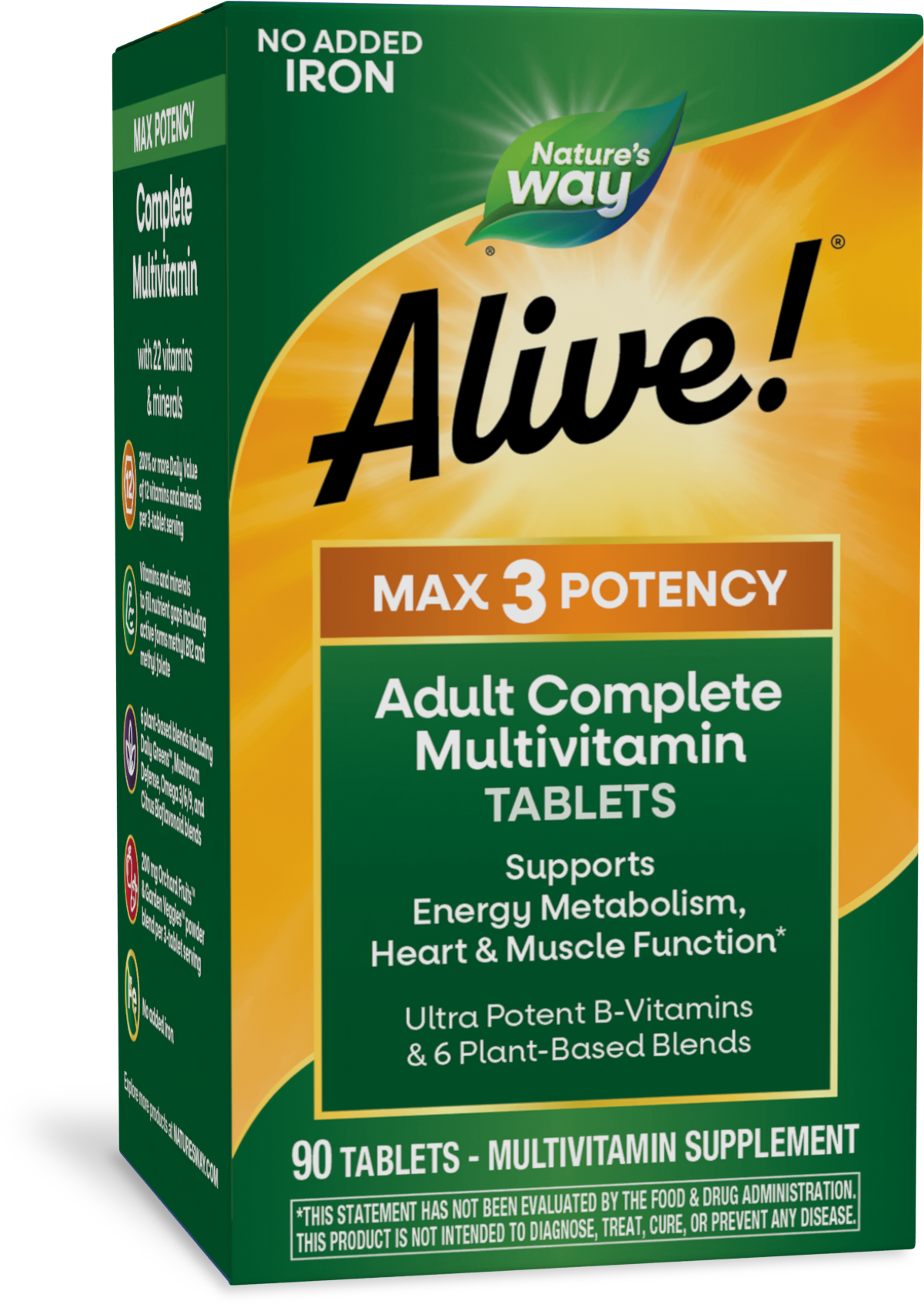 <{%PRIMARY_14931%}>Nature's Way® | Alive! Max3 Potency Adult Complete Multivitamin-No Added Iron, 90 tablets