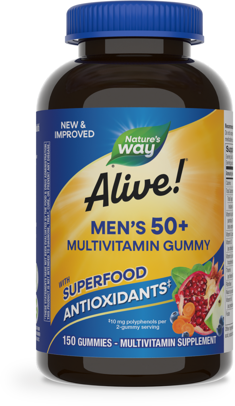 <{%PRIMARY_14067E%}>Nature's Way® | Alive! Men's 50+ Gummy Multivitamin, 150 gummies, Fruit