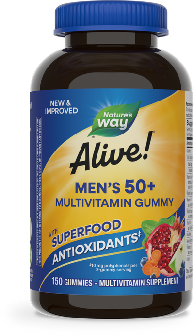 <{%PRIMARY_14067E%}>Nature's Way® | Alive! Men's 50+ Gummy Multivitamin, 150 gummies, Fruit