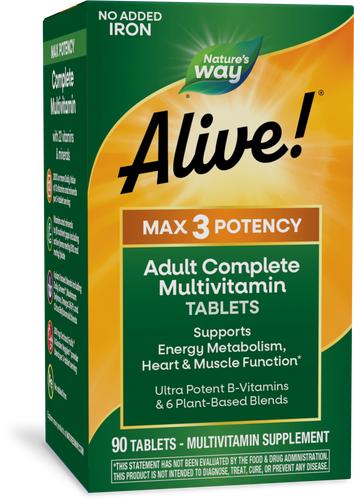 Nature's Way® | Alive! Max3 Potency Adult Complete Multivitamin-No Added Iron, 90 tablets Sku:14931