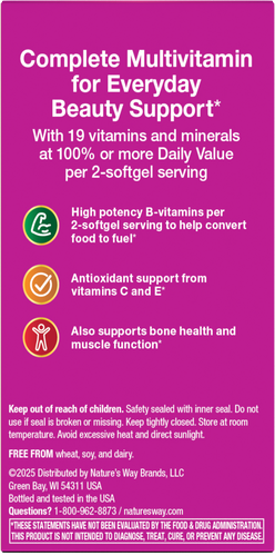 Nature's Way® | Alive! Hair, Skin & Nails Multivitamin - back of pack Sku:11094