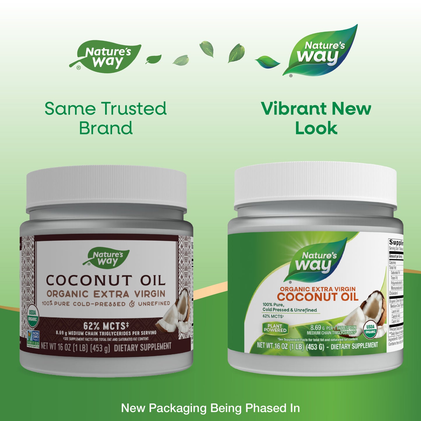 <{%MAIN1_15673%}>Nature's Way® | Organic Extra Virgin Coconut Oil - package updates old to new