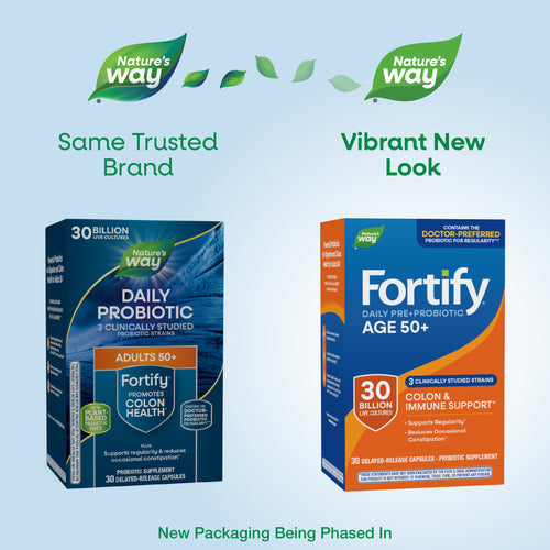 Nature's Way® | Fortify Daily Pre+Probiotic Adults 50+ - package updates old to new Sku:10293