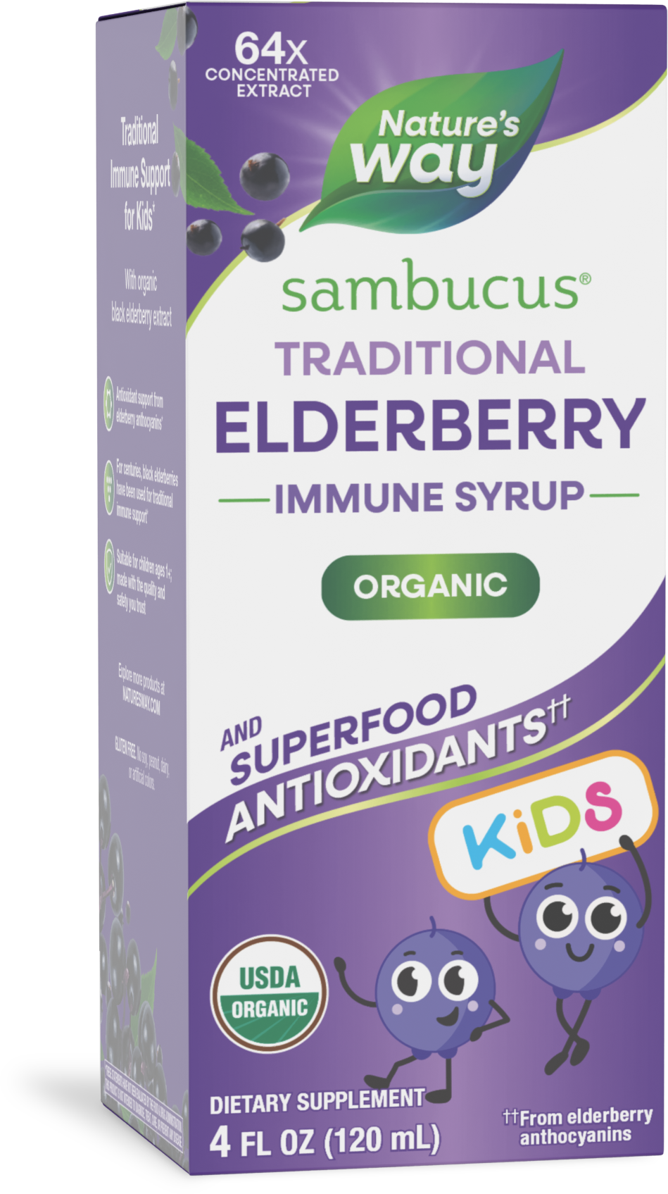 <{%PRIMARY_15797%}>Nature's Way® | Sambucus Organic Traditional Elderberry Immune Syrup for Kids, 4 fl oz (120 ml)