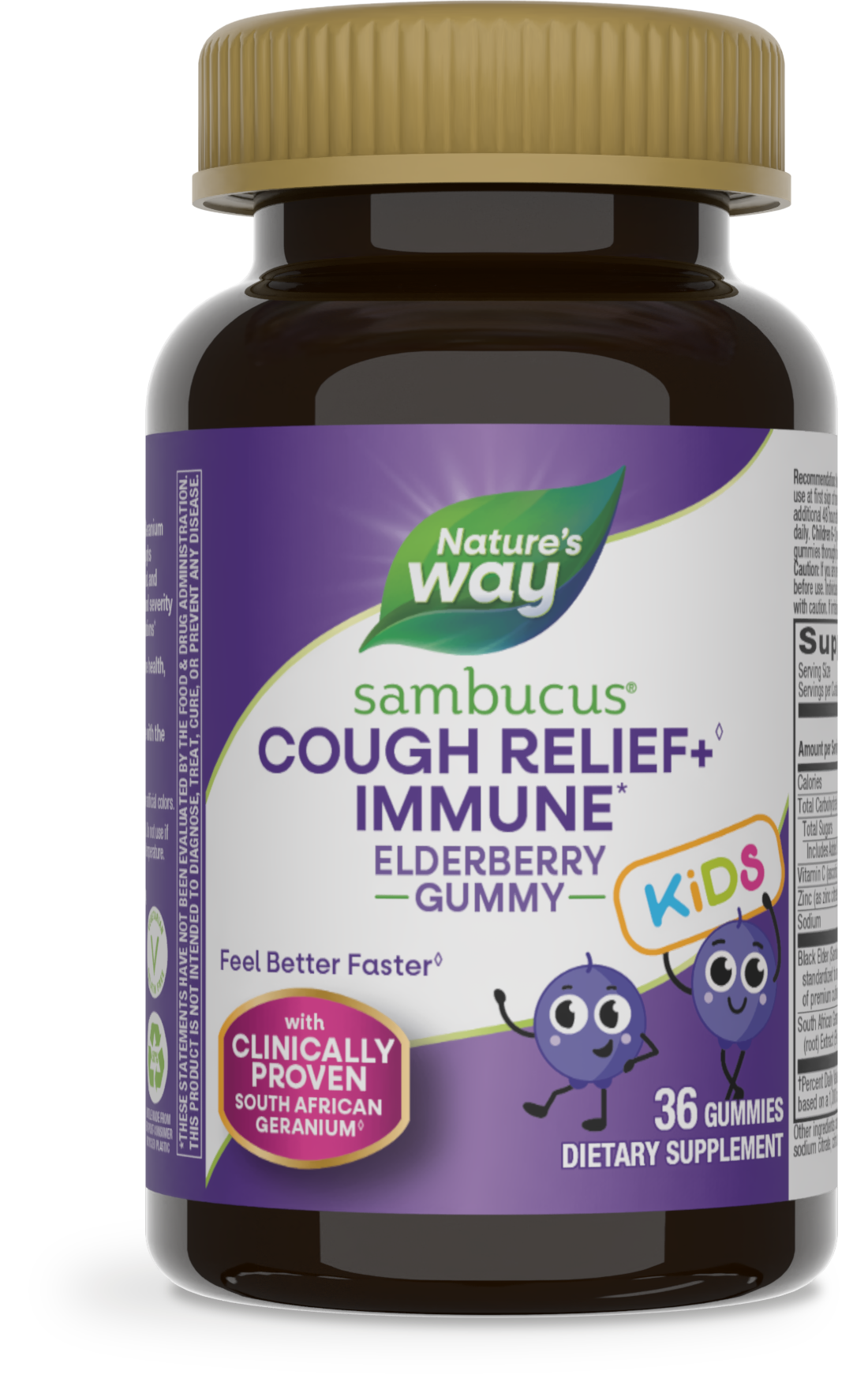 <{%PRIMARY_13676%}>Nature's Way® | Sambucus Kids Cough Relief♢ + Immune* Elderberry Gummies, 36 gummies, Elderberry