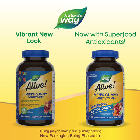 <{%MAIN13_14031%}>Nature's Way® | Alive! Men's Gummy Multivitamin - package updates old to new