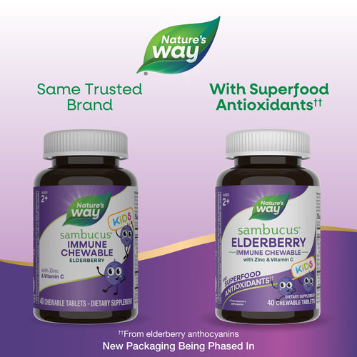 Nature's Way® | Sambucus Elderberry Kids Immune Chewable - package updates old to new Sku:12961