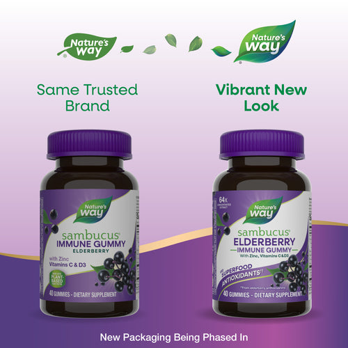 Nature's Way® | Sambucus Elderberry Immune Gummy - package updates old to new Sku:12345
