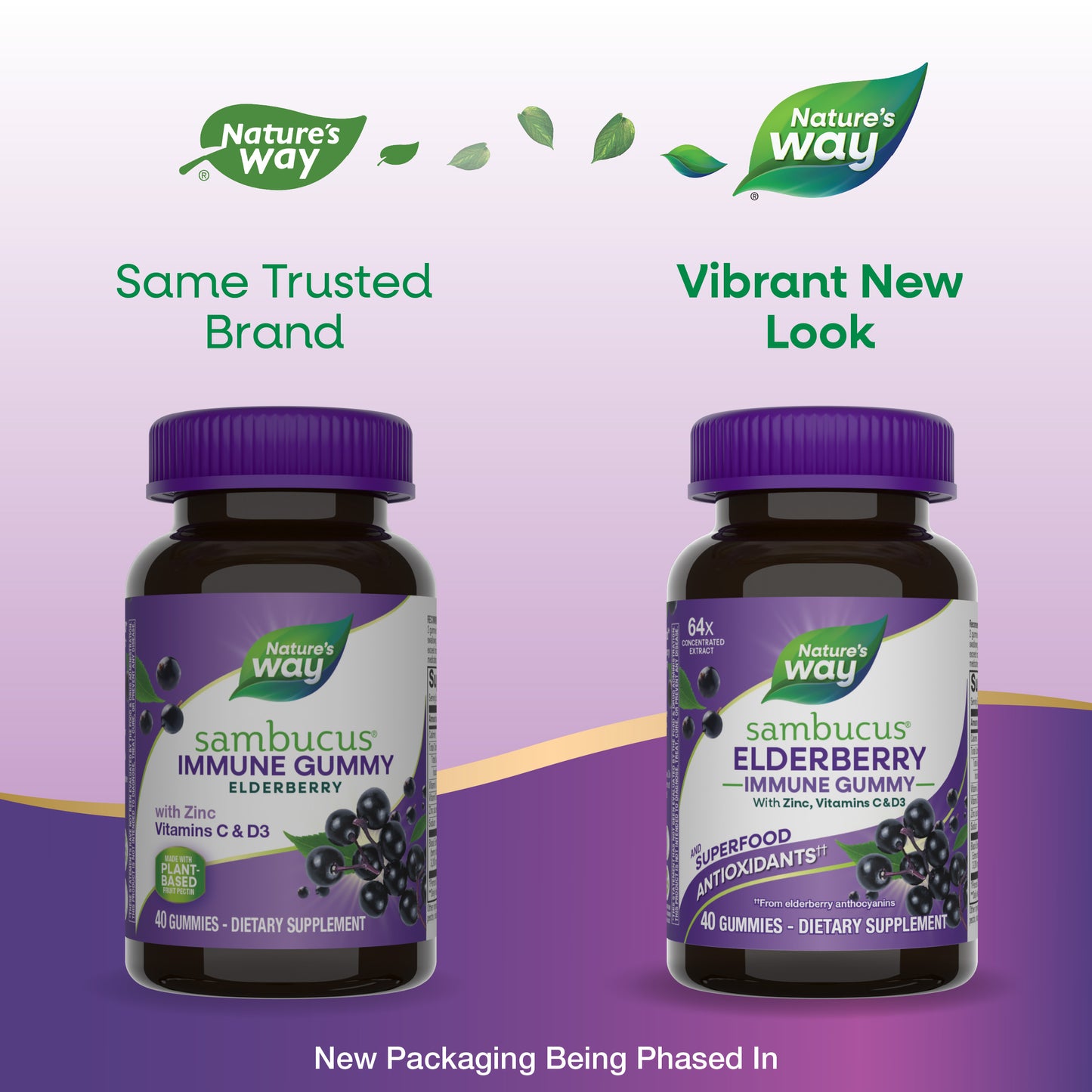 <{%MAIN1_12345%}>Nature's Way® | Sambucus Elderberry Immune Gummy - package updates old to new