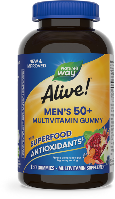 <{%PRIMARY_15151%}>Nature's Way® | Alive! Men's 50+ Gummy Multivitamin, 130 gummies, Fruit