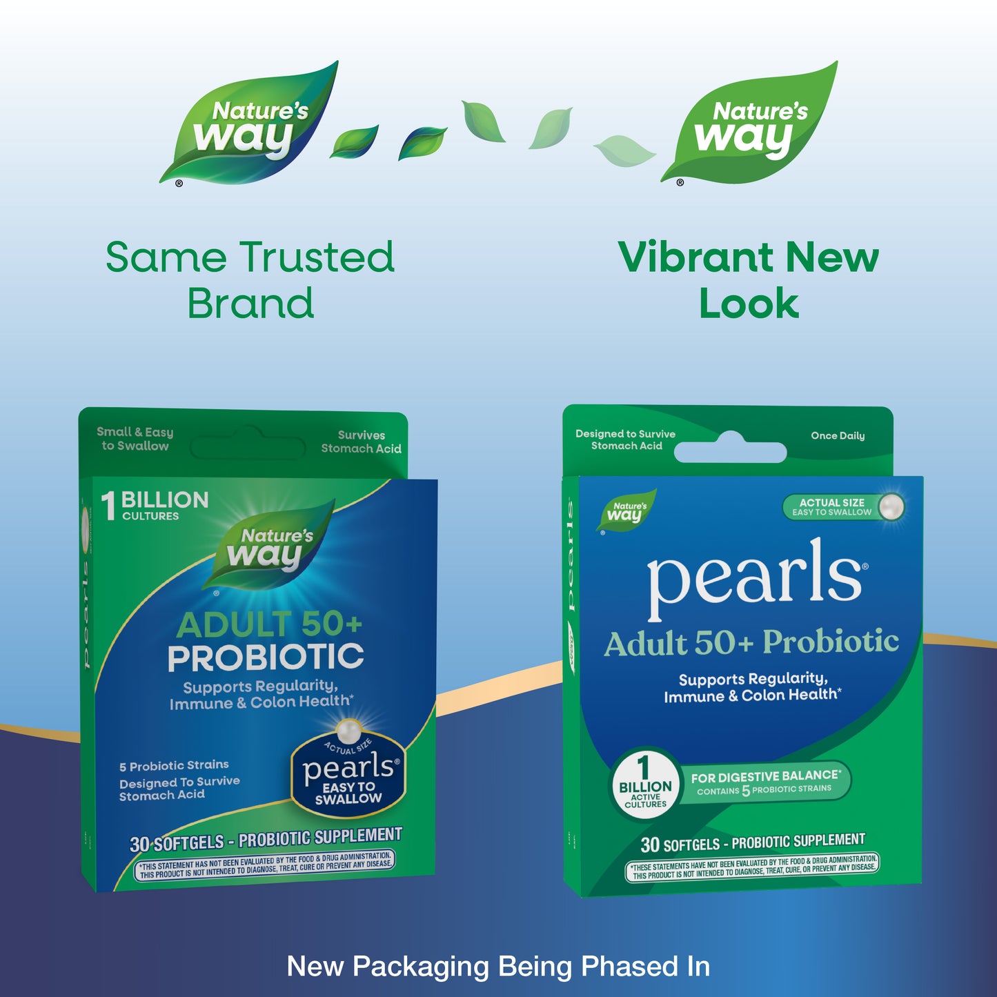 <{%MAIN1_10510%}>Nature's Way® | Pearls Adult 50+ Probiotic - package updates old to new