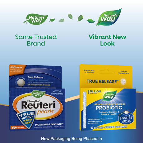 <{%MAIN7_15770%}>Nature's Way® | Primadophilus Reuteri Pearls Probiotics - package updates old to new