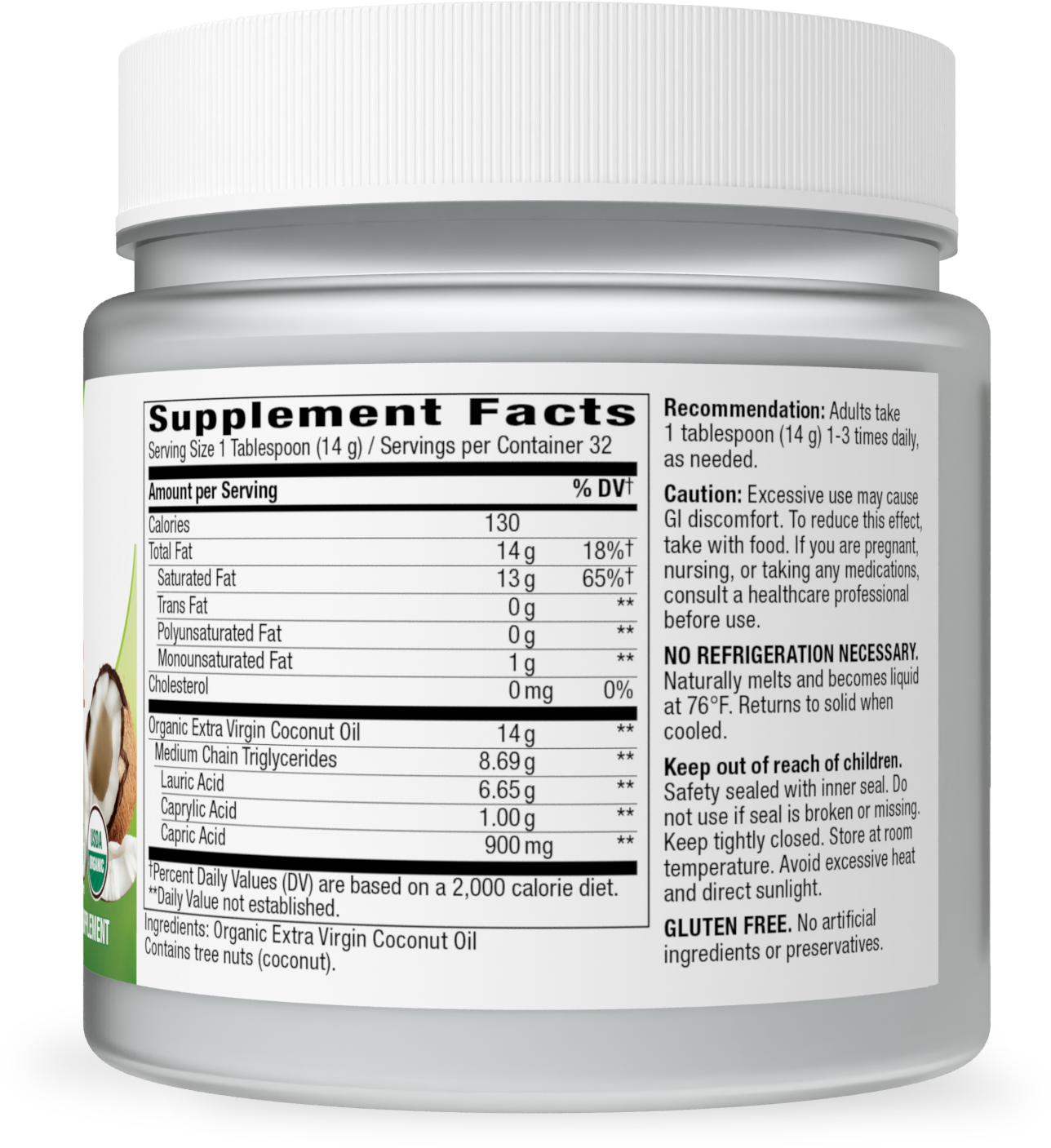 <{%360IMAGE1_15673%}>Nature's Way® | Organic Extra Virgin Coconut Oil - right side of pack