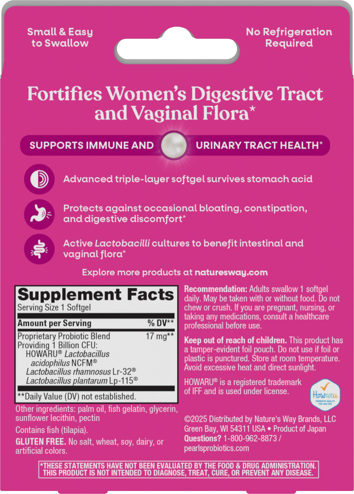 <{%360IMAGE4_13950%}>Nature's Way® | Probiotic Pearls Women's - back of pack