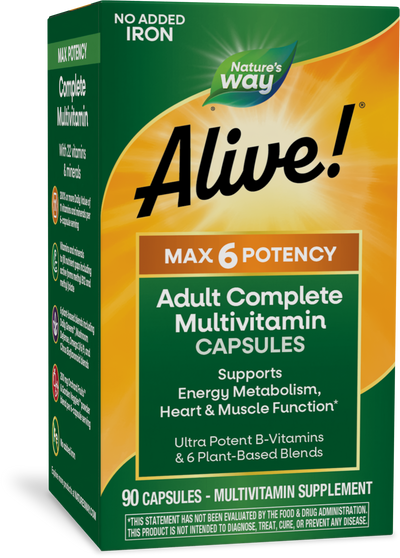 <{%PRIMARY_15092%}>Nature's Way® | Alive! Max6 Potency Adult Complete Multivitamin-No Added Iron, 90 capsules