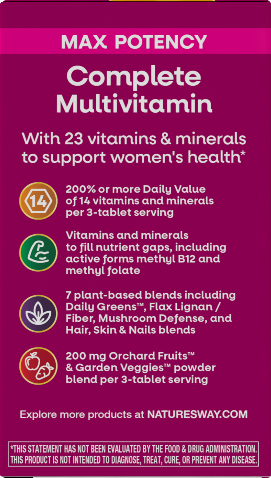 <{%360IMAGE3_15543%}>Nature's Way® | Alive! Max3 Potency Women's Complete Multivitamin - left side of pack