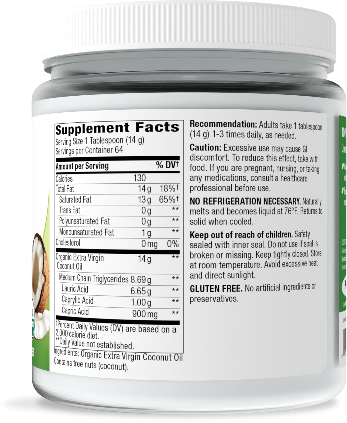 <{%360IMAGE3_15659%}>Nature's Way® | Organic Extra Virgin Coconut Oil - right side of pack