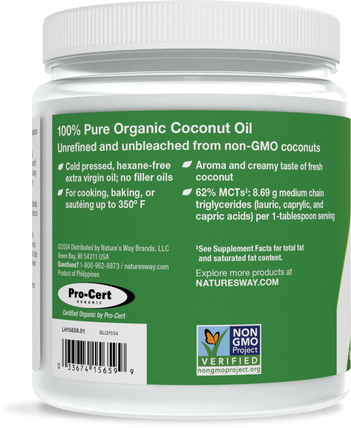 <{%360IMAGE4_15659%}>Nature's Way® | Organic Extra Virgin Coconut Oil - left side of pack