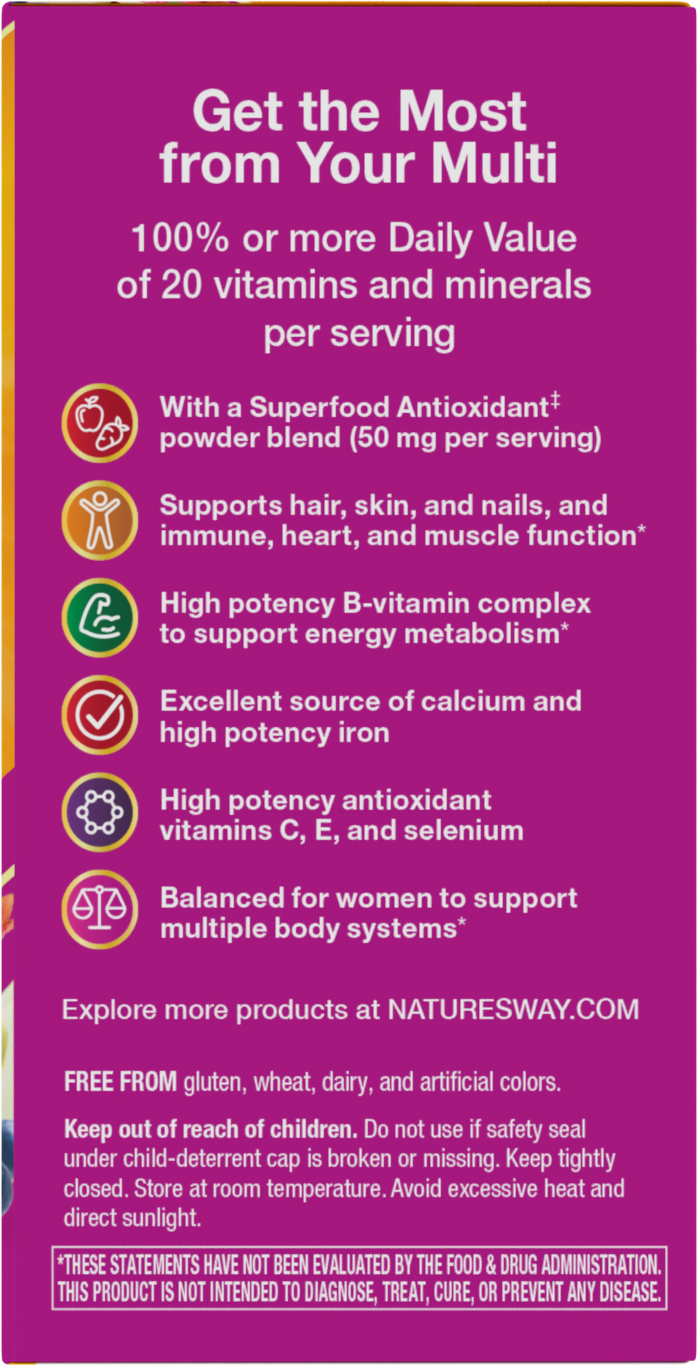 <{%360IMAGE4_13663%}>Nature's Way® | Alive! Women's Complete Multivitamin - right side of pack