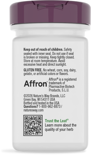Nature's Way® | Saffron - back of pack Sku:16081