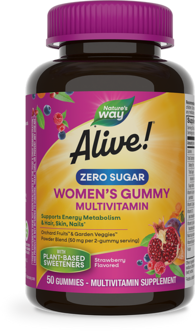 <{%PRIMARY_14618%}>Nature's Way® | Alive! Zero Sugar Women's Gummy Multivitamin, 50 gummies, Strawberry
